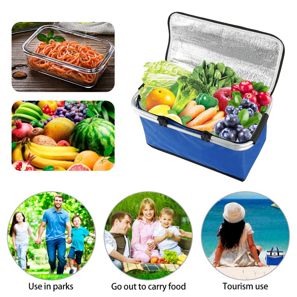 32L Folding Picnic Camping Lunch Bags Insulated Cooler Bag Cool Hamper Storage Basket Bag Box Outdoor Portable Picnic Basket