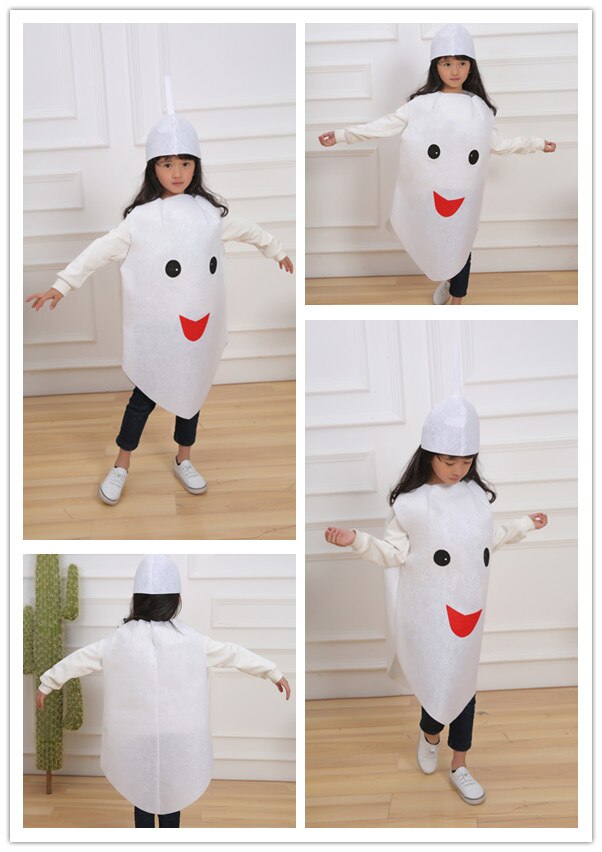 Kinder Kinder Kinder der Tag Cartoon Obst wassermelone/Erdbeere/apple Halloween Party Kostüme Cosplay Kleidung für Junge Mädchen: White radish