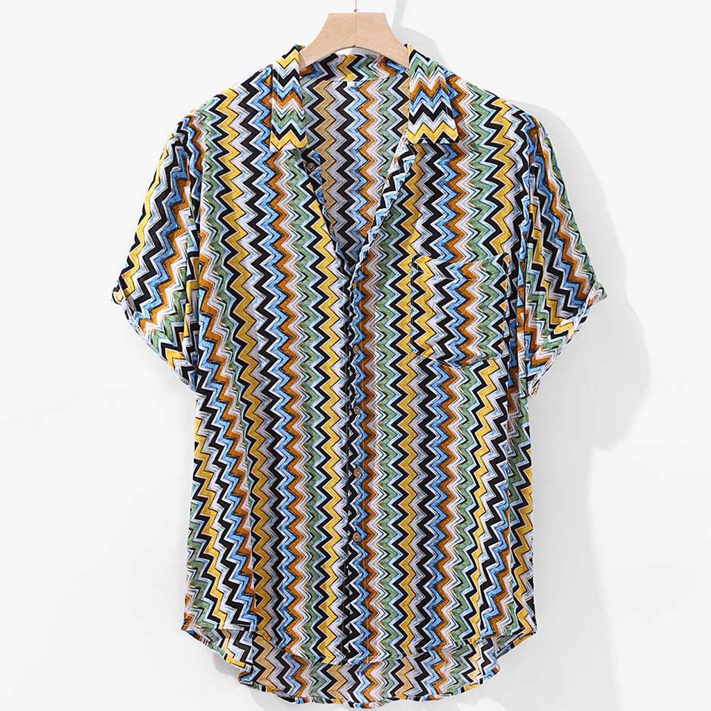 FEITONG, camisa de manga corta con estampado étnico para hombres, cuello de solapa, ropa informal suelta, Tops , camisa hawaiana Tropical para hombres, 4XL