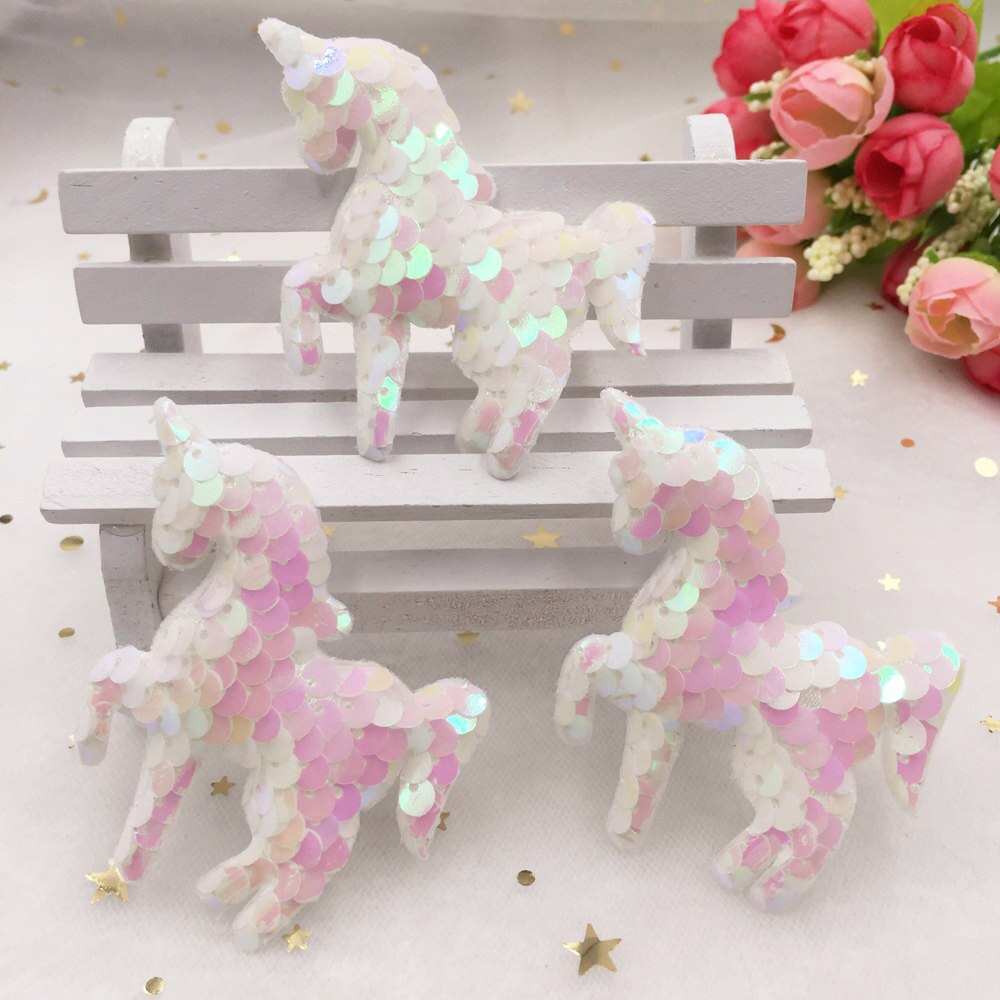 Färgglatt glitter fisk skala paljett vadderat tyg enhörning applikation gör barn hår klipp tillbehör diy hantverk leveranser: Vit