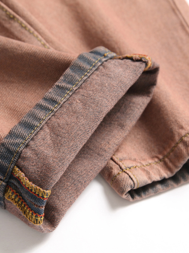 Men Gradient Color Denim Jeans Casual Holes Ripped Distressed Straight Pants Trousers