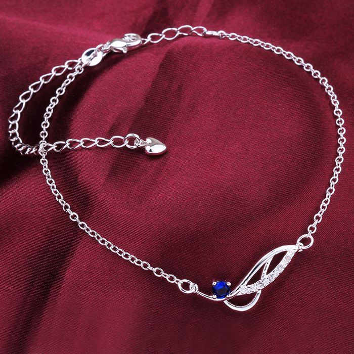 ! Silber überzogene Fußkettchen, 925 silberschmuck charme Fußkettchen blau strass fußfessel Fußkettchen für frauen SA036-D