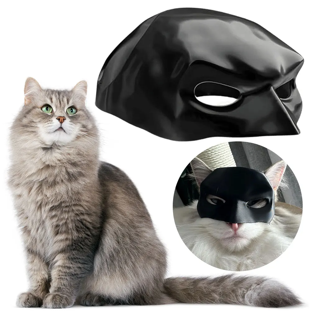 Black Cat Bat Cool Man Mask Avenger Cute Superhero Pet Hat Bat Matte Man Mask for Cat and Dog Halloween Cosplay