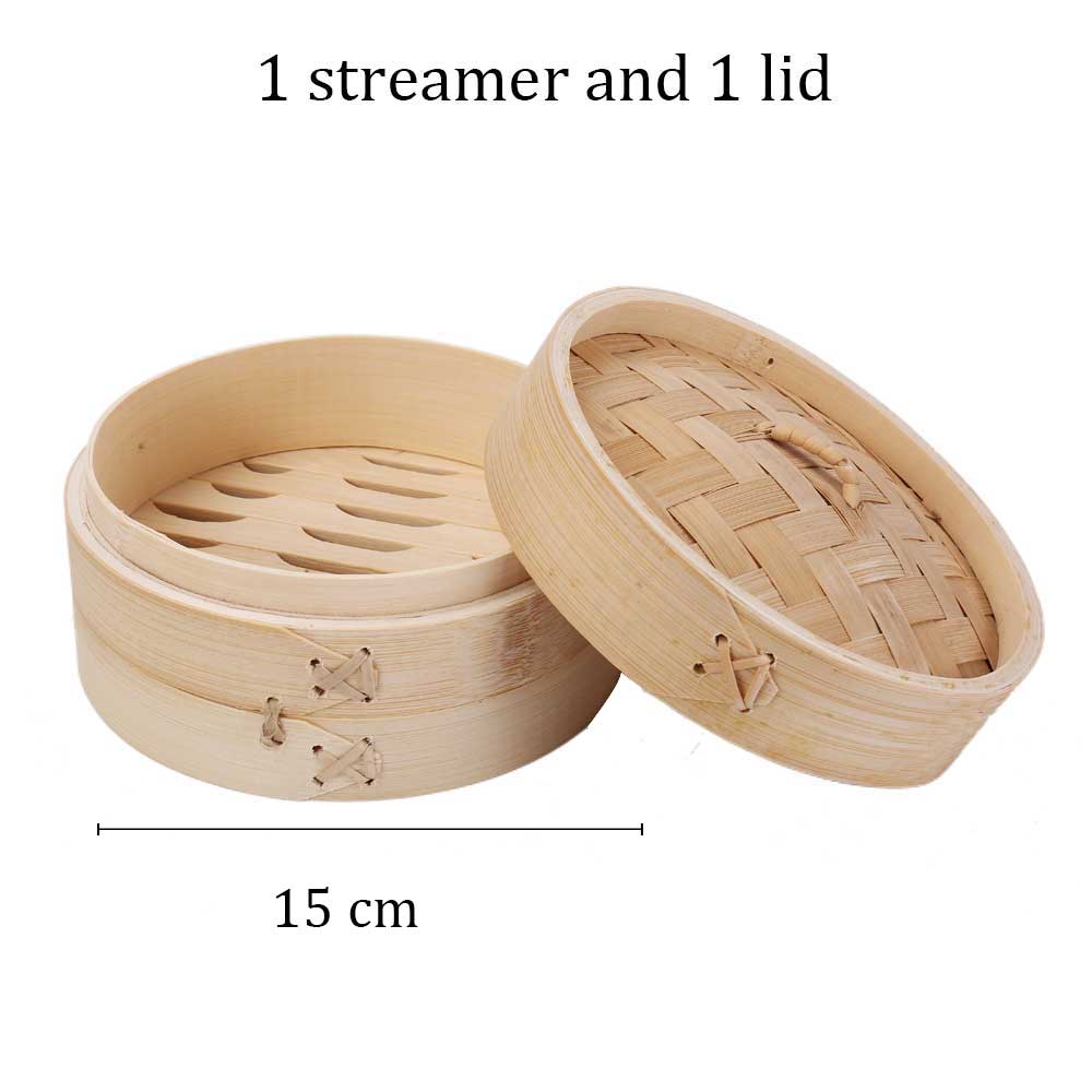 Bamboo parowar koszyk do gotowania na parze kluska ryby ryż warzywny kosz na przekąskę Dim Sum kuchnia narzędzia kuchenne klatka lub zestaw okładek: 15cm 1 cage 1 lid