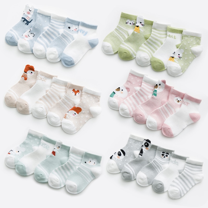 5 Paren/pak Baby Peuter Sok Vos Patroon 0-24M Mesh Katoen Zomer Sokken Voor Pasgeborenen Baby Meisje Sokken baby Sokken Voor Baby Jongens