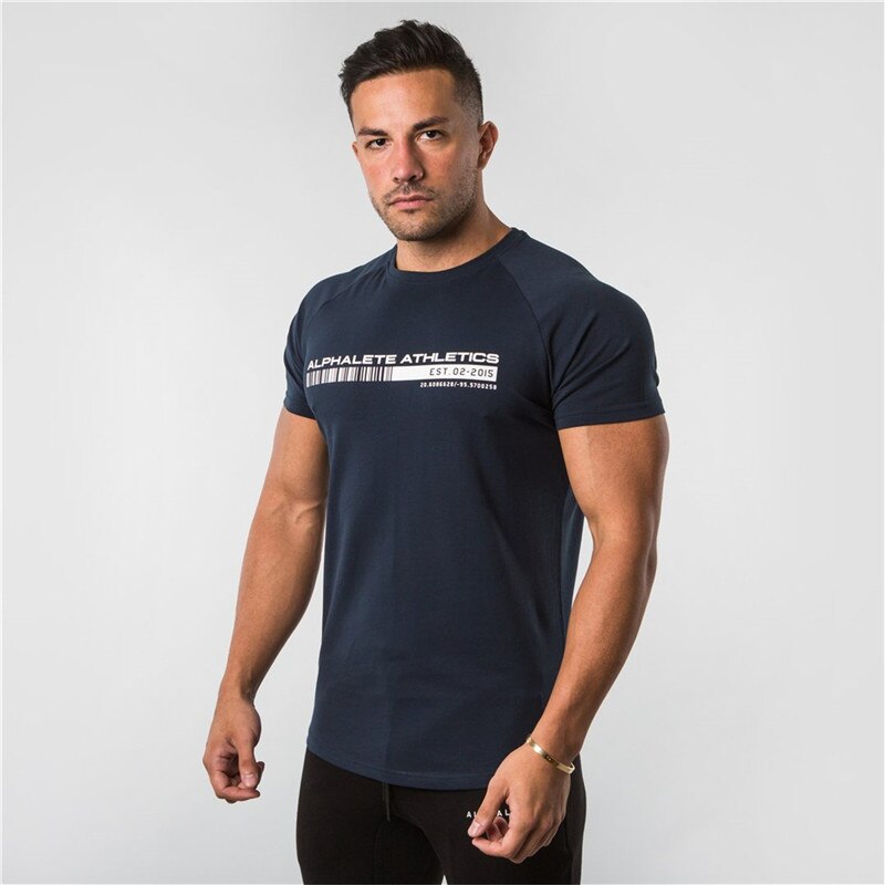 Gym sport t-shirt herr kortärmad löpar t-shirt bomull herr t-shirts toppar fitness bodybuilding herr t-shirts