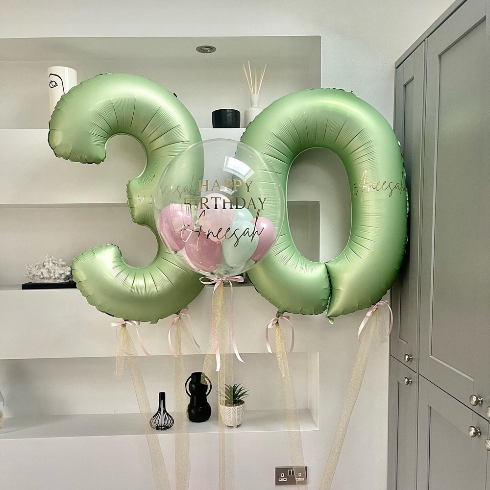 1SET 40inch Green Number Balloon With Star Heart Foil Balloons For 30 40 50 Adult Birthday Home Supplies Kids Party Decorations