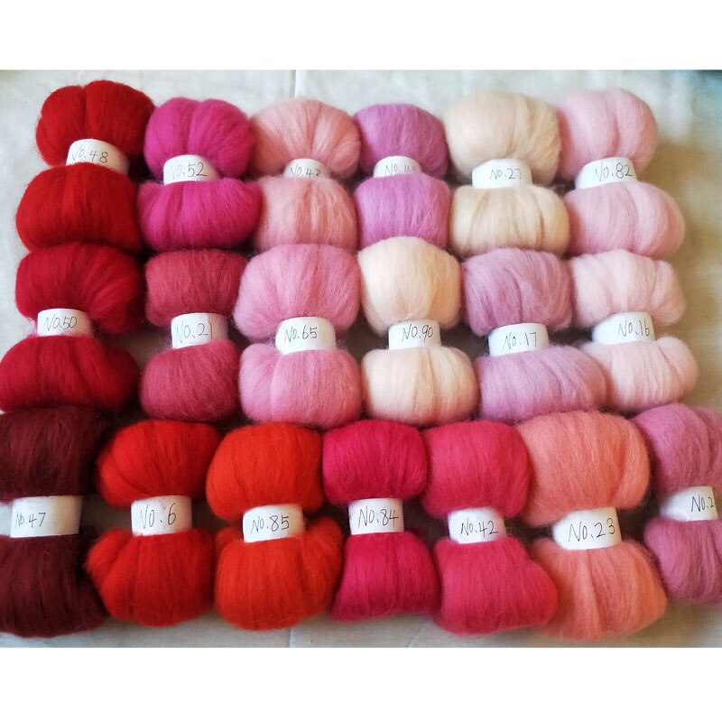 WFPFBEC felt wool fiber for needle felting merino wool roving fiber wool pink 19 colors 10g 20g 50g