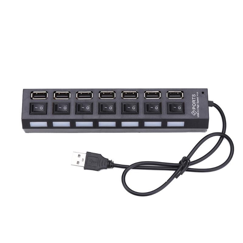 Usb hub 2.0 multi usb port 7 port hub usb høyhastighets kontakt med av / på bryter usb distributør for pc tilbehør: Svart