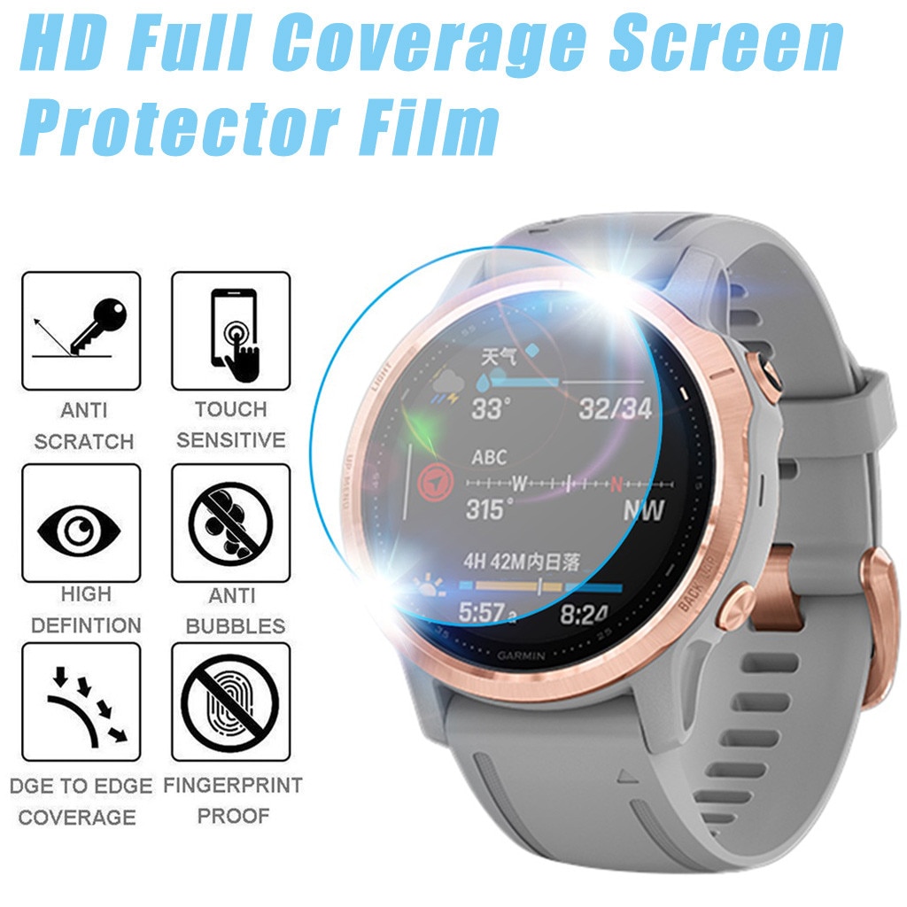 Smart Horloge Screen Protector 1Pc Hd Volledige Dekking Tpu Screen Protector Film Voor Garmin Fenix 6S Pro # Y