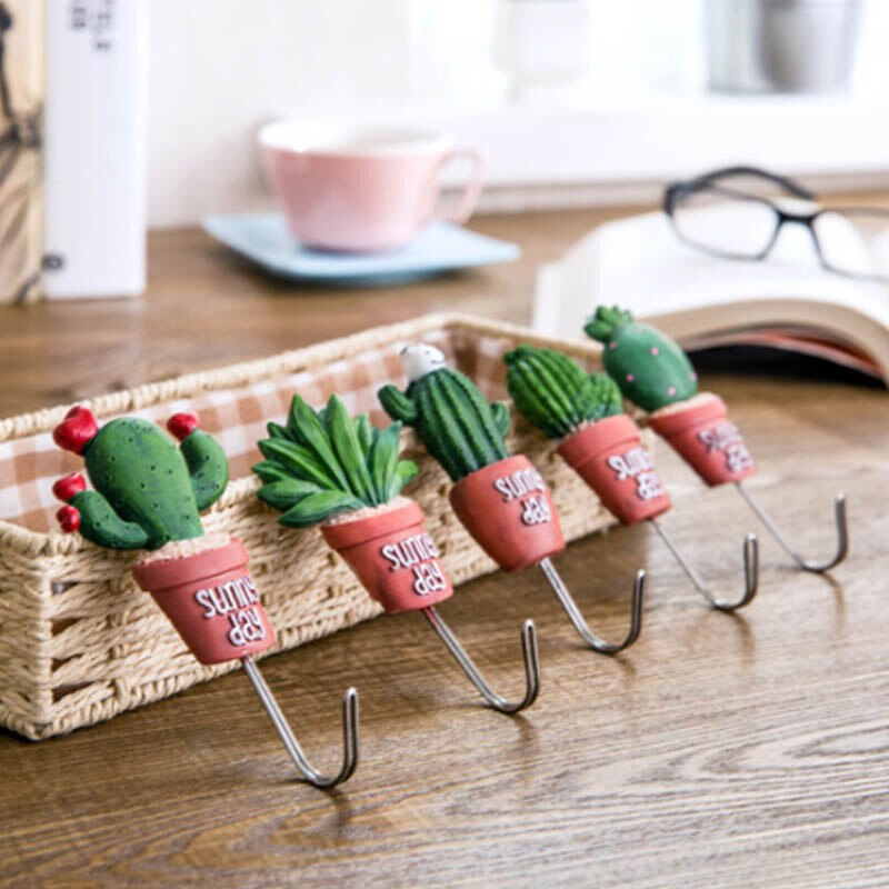 Accroche-porte en forme de plante 1 pièce | Cintres à vêtements Kawaii Cactus résine en acier inoxydable, crochet magnétique pour articles divers