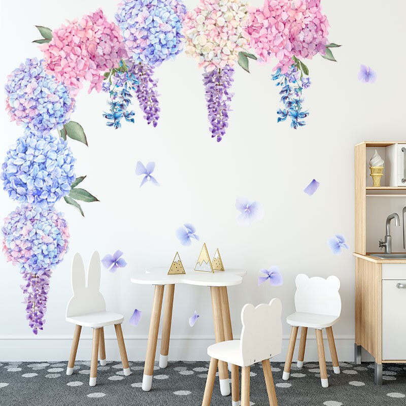 Purple Lavender Flower Wall sticker Living Room Bedroom Sofa Background Home Decor Combination Self Adhesive Stickers