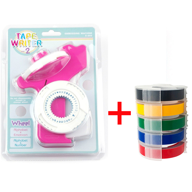 Motex E-202 Manuelle Etikett Hersteller Hand Dekorative Band Manuelle E202 Schreibmaschine für 3D 9mm Präge Etikett Bänder: rot mit 5 labels