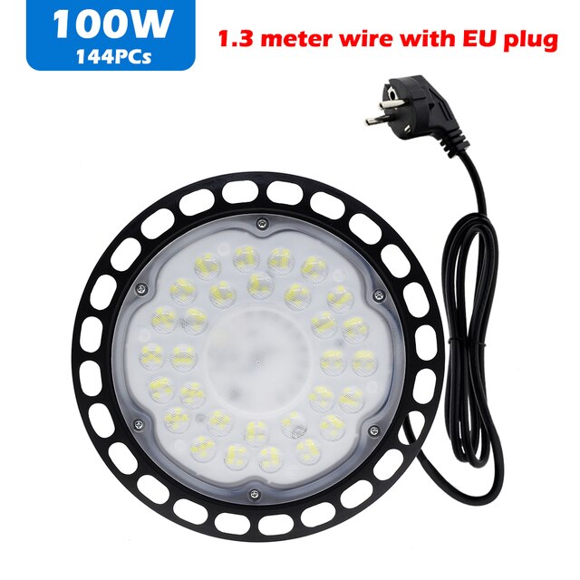 150W 200W LED High Bay Light Waterproof Super Bright Commercial Warehouse Bay Light Garage Gym Shop Workshop Lighting Fixtures: 100W With Plug / White 6000K