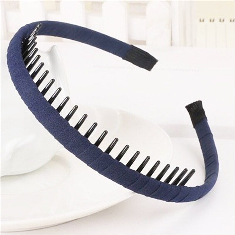 Women Girls Headdress Solid Cloth Headband Wrap Hair Hoop Bezel With Teeth Female Hair Accessories Hairband Headwear: Navy