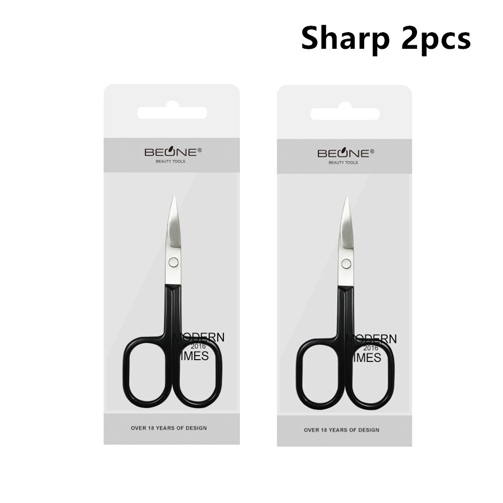 Tijeras de maquillaje de acero inoxidable, punta afilada/REDONDA/inclinada con mango de pintura de Piano, tijeras para pelo de nariz y cejas, herramienta de depilación facial: Sharp 2pcs