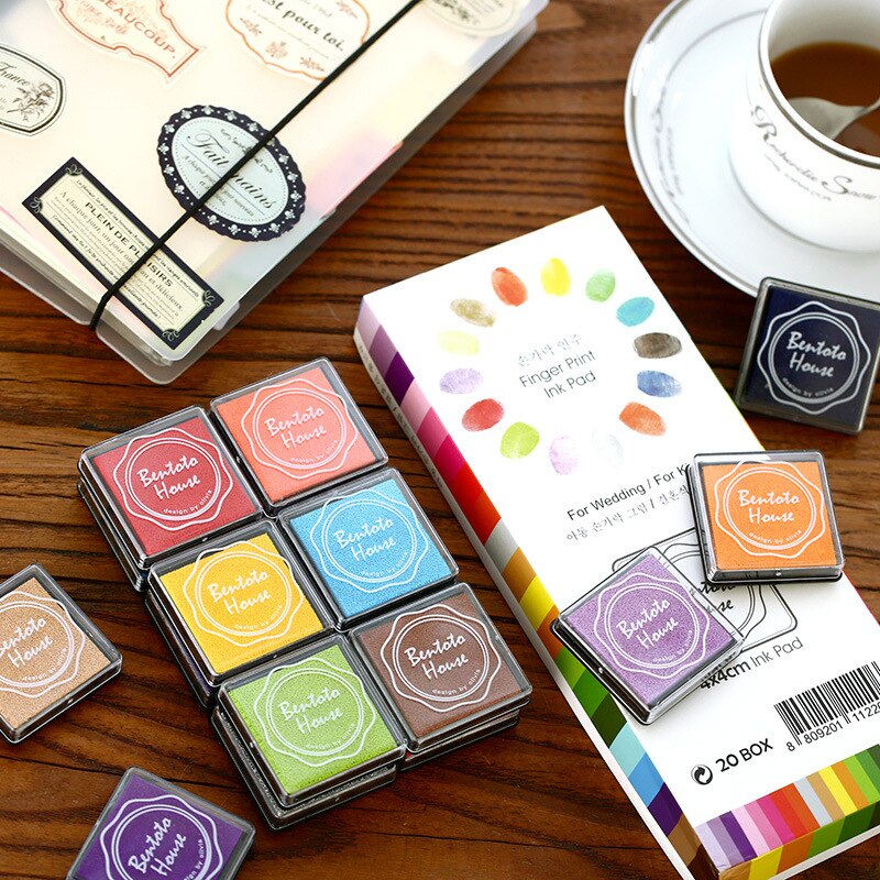 Minialmohadilla de tinta para álbum de recortes, decoración de sellos de tinta de colores, plantilla de huellas dactilares, fabricación de tarjetas, manualidades DIY, 20 colores