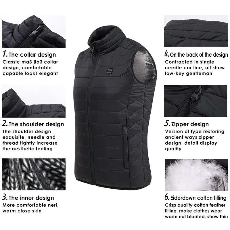 Outdoor Usb Infrarood Verwarming Vest Jas Winter Koolstofvezel Elektrische Verwarming Usb Mouwloos Vest Winter Verwarmd Outdoor Jas