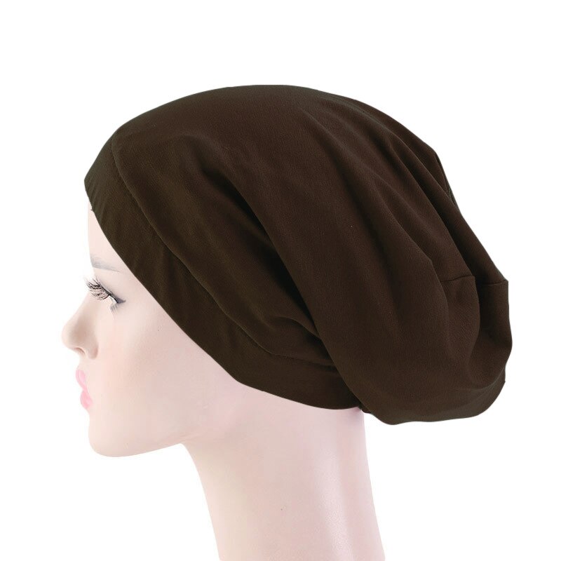 Bonnet en Satin élastique pour femmes musulmanes, Bonnet de perte de cheveux, Skullies, enveloppant la tête, chimio, Cancer, indien, Turban uni, à la: 09 Dark Coffee