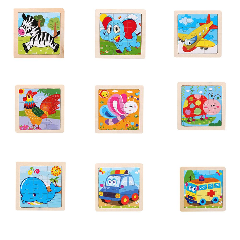 3D Wooden Puzzle Toy 9Pcs Baby Cartoon Animal Puzzle Toys Wood Jigsaw Puzzles Children Educational Toy Kids