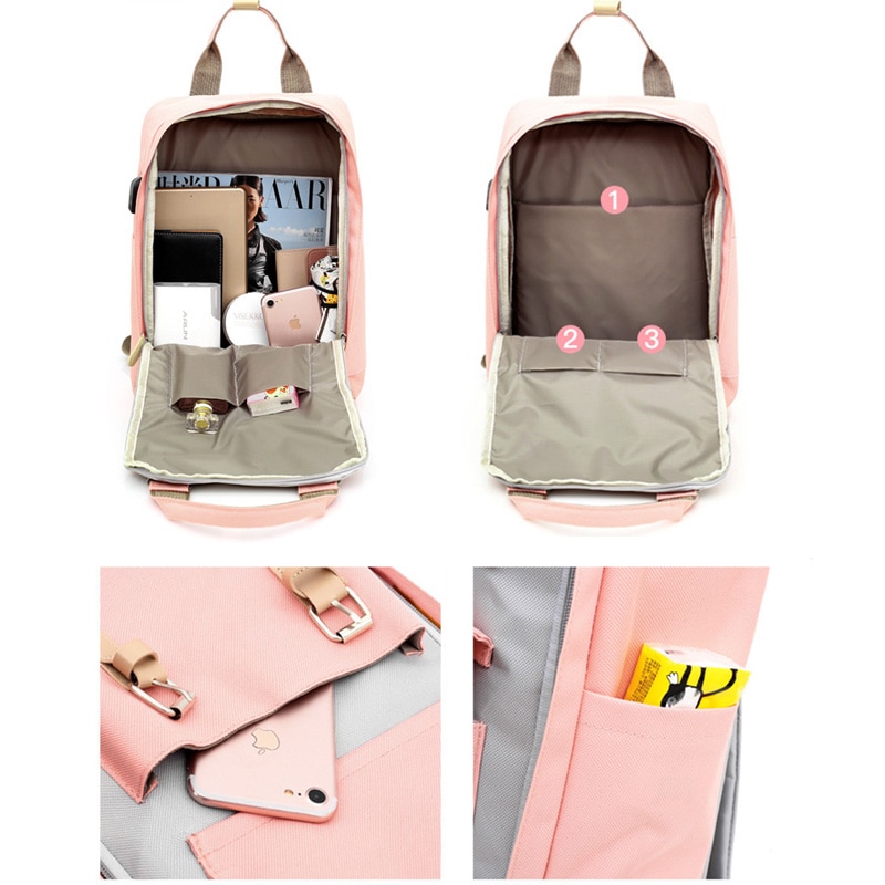 USB Backpack Women Shoulder Bag Female Laptop Backpacks For School Teenagers Girl Preppy Style Student Travel Backpack