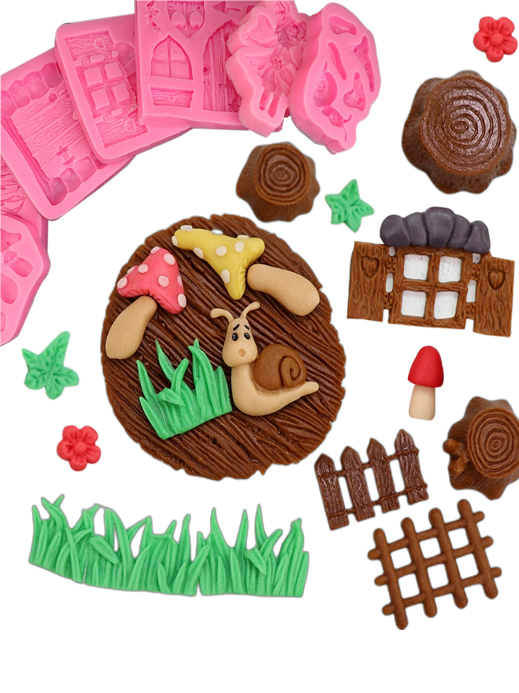Tipi di fiaba Porta di lumaca Fungo Erba Fiore Zucchero Caramelle Torta Bordo Stampo in silicone Stampo per cioccolato Decorazione M302