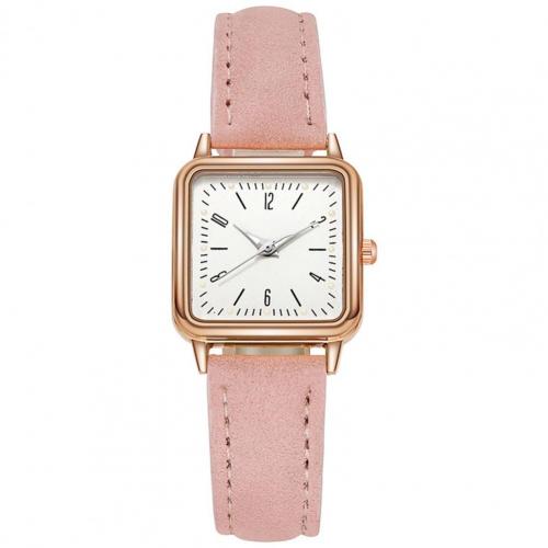 Watch Square Dial Faux Leather Strap Water Resistant Women Round Pointer Watch: Pink