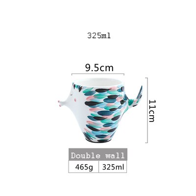 Handmade 3D Fish Shape Ceramic Cup And Saucer Coffee Cup Set Afternoon Black Tea Porcelain Teacup Couple Double Wall Mug: 325MLdouble wall mug