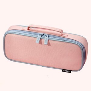 Grote Capaciteit Draagbare Dubbele Laag Eenvoudige Effen Kleur Doek Etui Briefpapier Met Verwijderbare Compartiment Schoolbenodigdheden: Roze