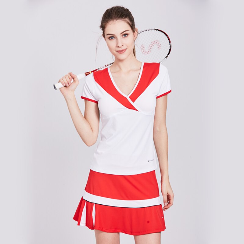 Raibaallu kırmızı kadın spor elbiseler Victor Badminton T Shirt pembe üst iki parçalı setleri tenis etek kısa