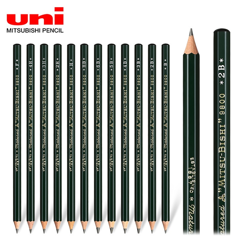 12/22 pinner uni mitsubishi blyant 9800 testkort tegneblyanter kunstskisseblyant