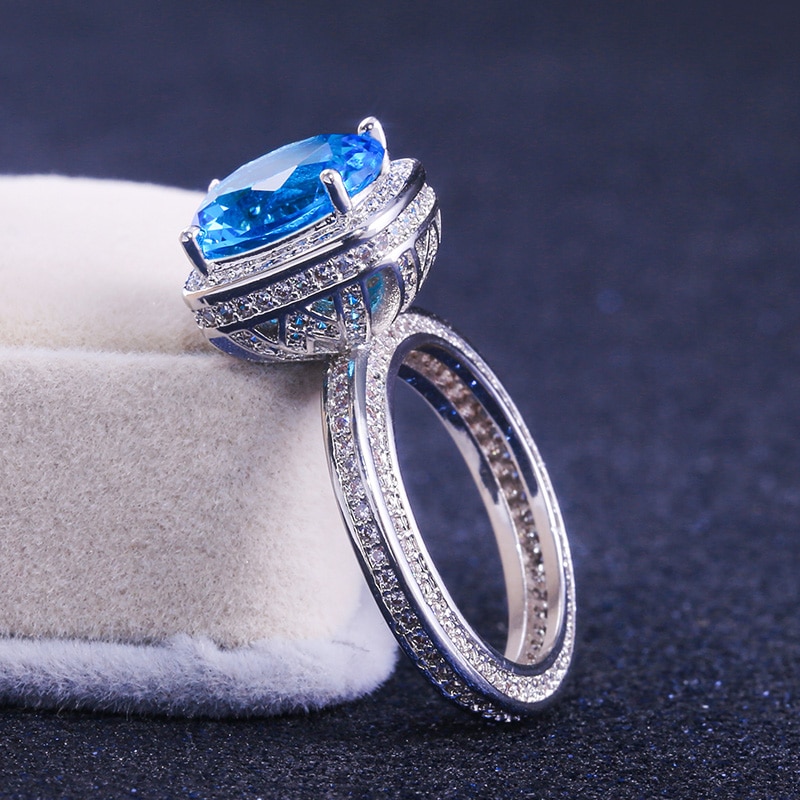 Huitan luxo céu azul zircão pedra anéis de casamento para as mulheres vintage presente de aniversário para a esposa elegante anel de jóias de noivado