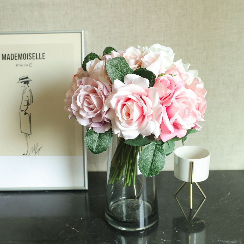 Øko rose bundt bryllup buket fest hjem dekoration falsk blomst juledekoration kunstige blomster plantas væg