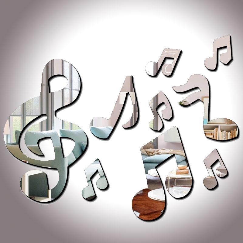 Stickers muraux Notes de musique miroir miroir décoratif 3D 3D miroirs miroirs maison