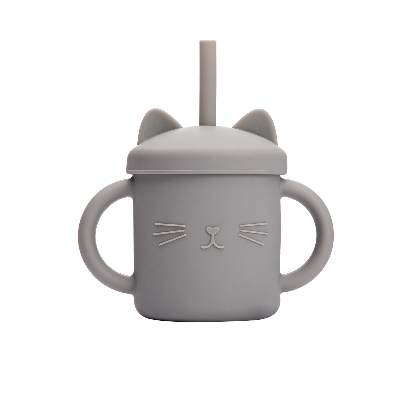 Vasos de silicona para alimentación de bebé, taza con dibujos de gato para niños pequeños, tapas sólidas con asa para beber: Gray