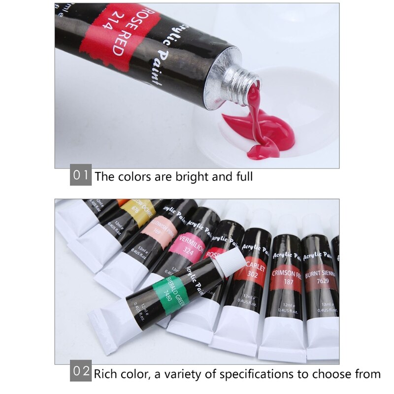 Acrylic Paint Set 24 Color 12ml Pigment for Kids Adults Beginner Profess Artists G8TA