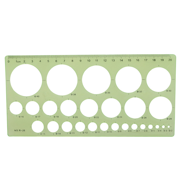 Règle rectangulaire en plastique à trous ronds, modèle de règle Iength de 20 cm de large 10.5 cm pour les fournitures scolaires des élèves 1 pièces: Green