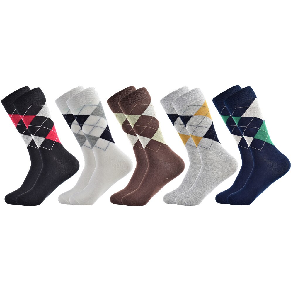 Sokken Casual Mannen Sokken Herfst En Vier Seizoenen Plaid Compressie Retro Zakelijke Banket Jurk Katoenen Sokken Mannen: 5 pairs of socks