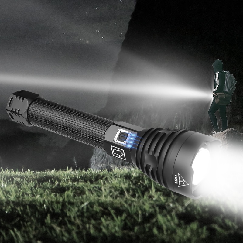 Linterna LED xlampara XHP70.2 XHP90 de gran potencia, linterna LED con USB XHP50, linterna táctica con Zoom, batería recargable de 18650 26650
