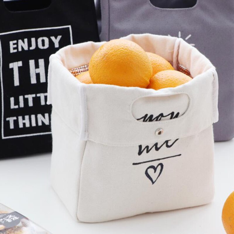 Cotton Canvas Lunch Box Insulation Bag Picnic Bag Simple Letter Type Large Capacity Multi-Purpose Cloth Bag Foods Organizer