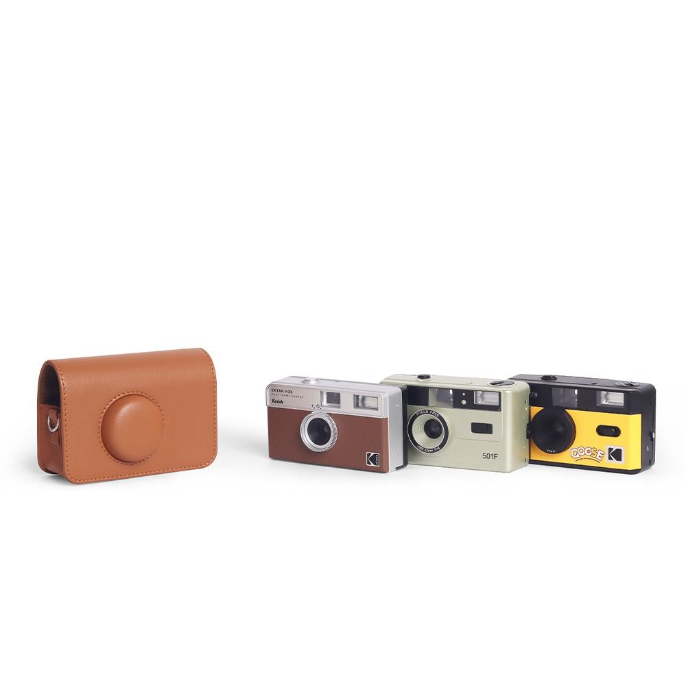 PU Leather Camera Bag with Shoulder Strap Anti-Scratch Protective Cover Solid Color Shockproof for KODAK EKTAR H35/F501/F9