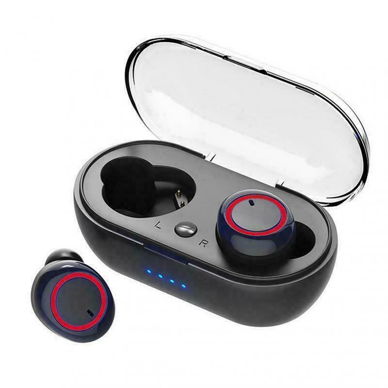 Y50 TWS Earphone bluetooth 5.0 True Wireless headphone Stereo Headset IPX7 Waterproof Sport Earbuds With Microphone Charging Box: Black-Red