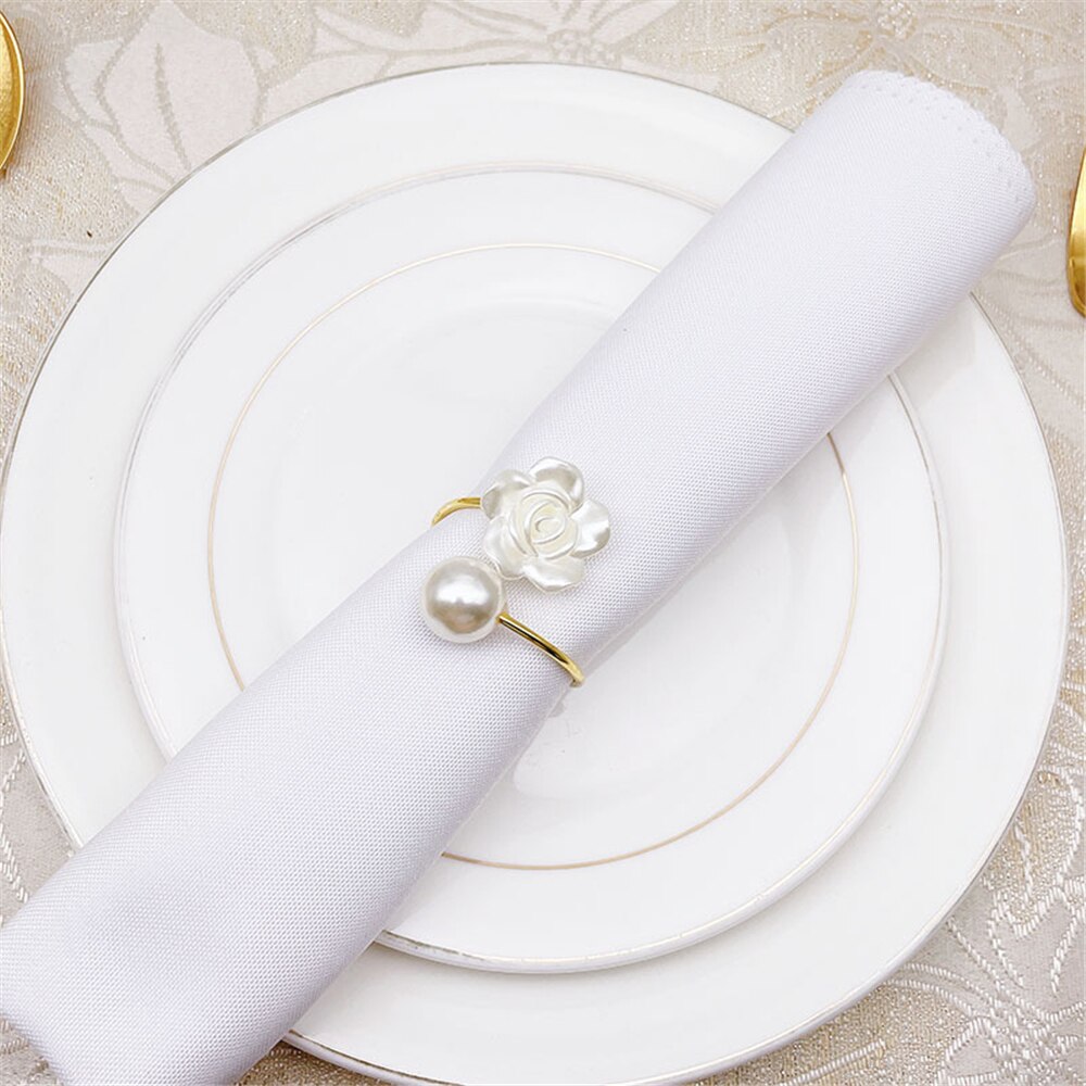 Simple pearl flower napkin ring table top decoration for hotel wedding banquet western food etiquette decoration
