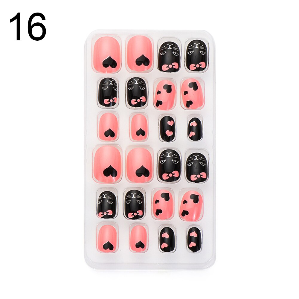 24 pièces dessin animé auto-adhésif faux ongles presse sur ongles enfant couverture complète détachable réutilisable acrylique bâton sur faux ongles: 16