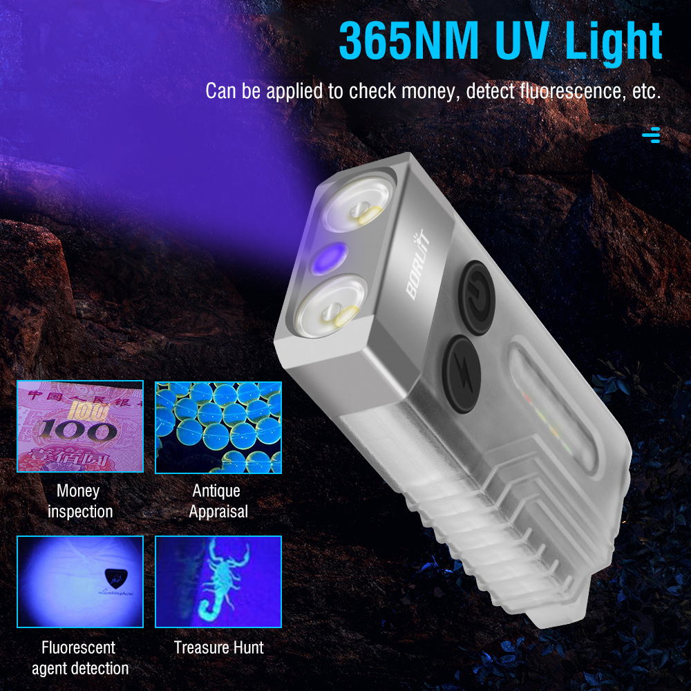 BORUiT V10 EDC llavero luz 1000 LM potente linterna LED tipo C lámpara Uv recargable Tiki pesca antorcha Camping linterna