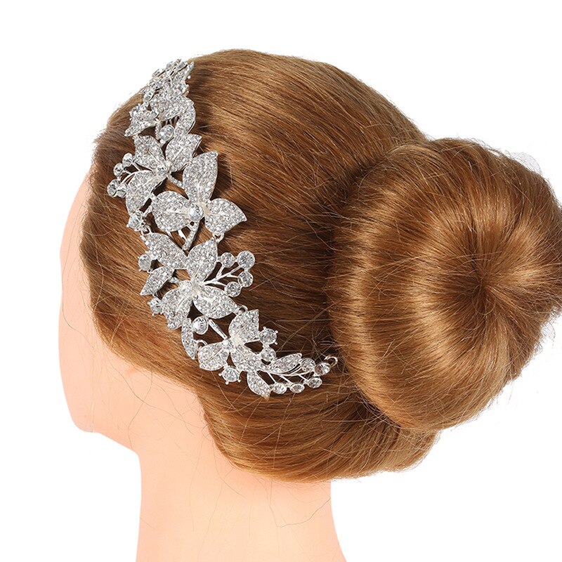 Argent plaqué fleurs florales mariée cheveux accessoires à la main cristal mariée étoilé mariage cheveux peigne strass diadèmes couronne