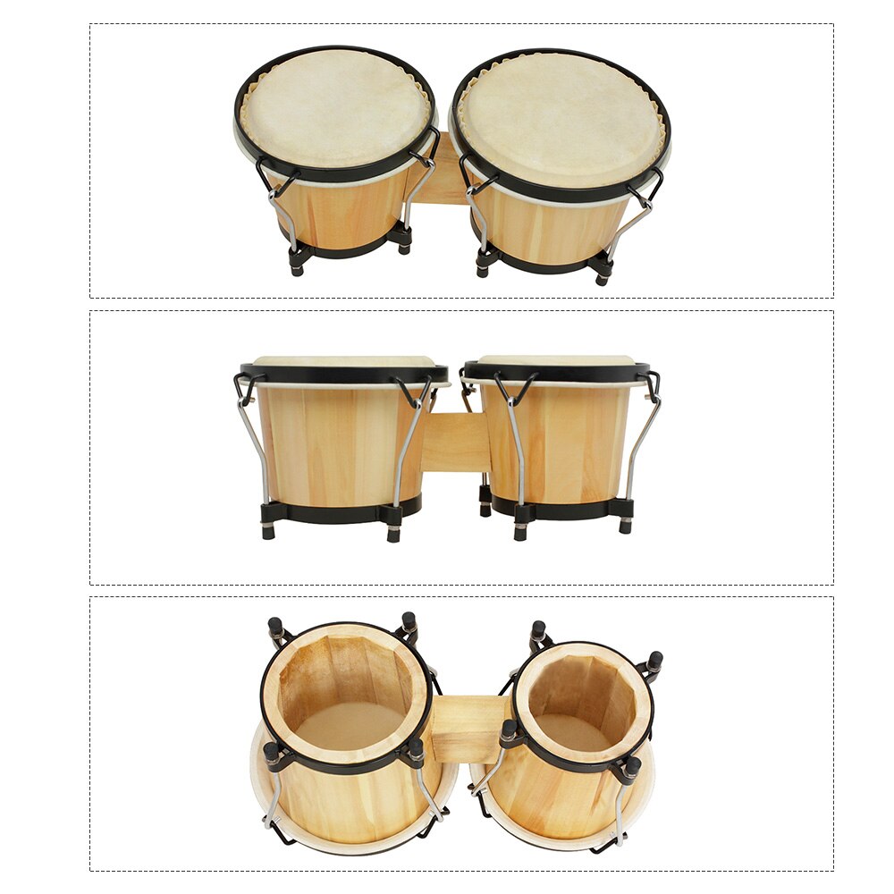 Bongo Trommel Holz Schlagzeug Instrument Trommel einstellen Einschließlich 5,5 Zoll &Ampere; 6 Zoll Trommel Natürliche beenden freundlicher Spielzeug mit stimmen schlüssel