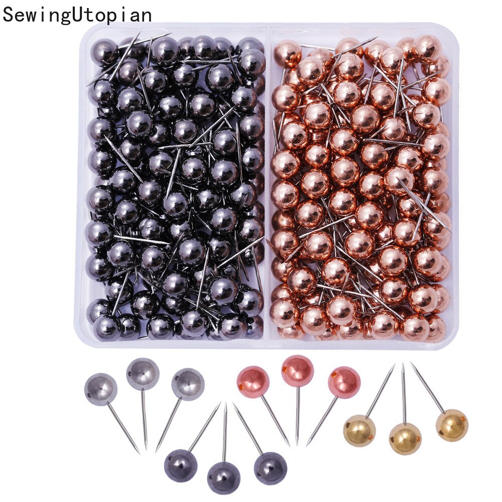200PCS 6MM Map Tacks Push Pins with Gold Round Head Steel Point for Bulletin Board Fabric Marking Push Pins with Box