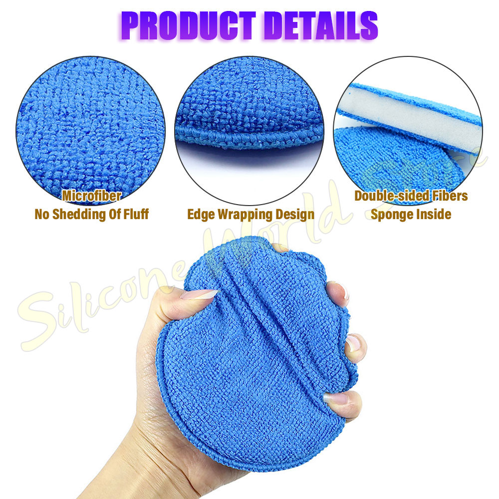 Silicone World-esponja para pulir y encerado de coche, bloque de microfibra, almohadilla aplicadora de espuma redonda, herramientas de limpieza para el cuidado de los detalles del coche, 5 uds.