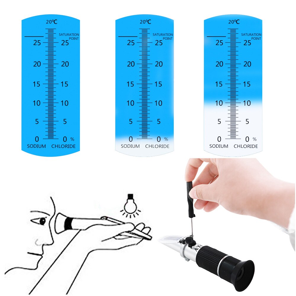 0~10% Salinometer 0-28% Hand Held Salinity Refractometer Salt Water Concentration Tester Saltwater Refractometers For Aquarium